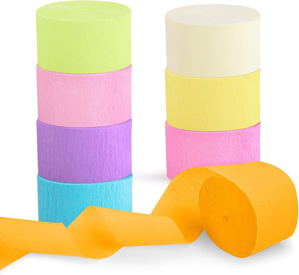 8 Rolls Pastel Streamers, Crepe Paper Streamers Party Decorations for Pastel Birthday Party Bachelorette Wedding Bridal Baby Shower