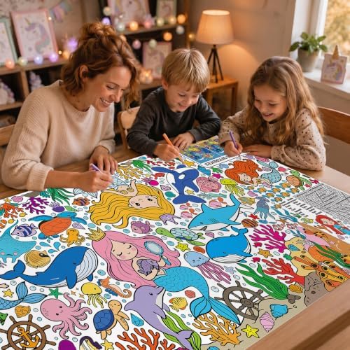 Mermaid Coloring Poster & Table Cover - 71" x 31.5"