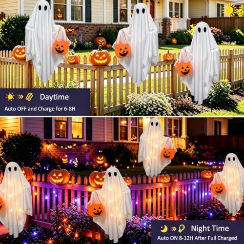 Solar Ghost Halloween Lights 2Pack Hanging Stake Yard Decor