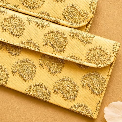 LoveNspire Brocade Fabric Money Envelopes (7.5 x 3.5 Inch) Decorative Paisley Pattern Shagun Lifafa for Indian Wedding, Birthday | Cash Gift Holder & Home Savings Organizer Assorted/Pack of 10