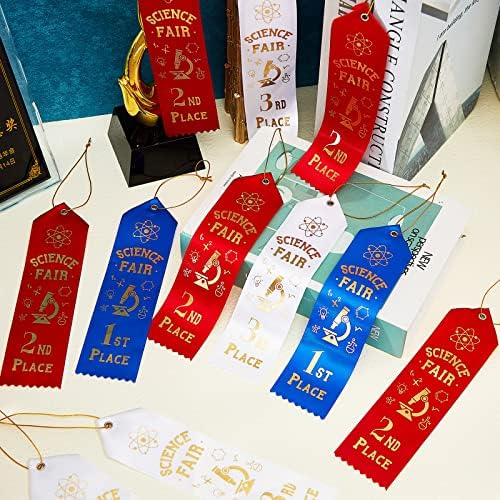Taiyin 90 Pcs Science Fair Award Ribbons 1st, 2nd, 3rd Place Participation Prize Winner Recognition Ribbons with Event Card and Rope for Competition Sports School Contest Prize Ornaments