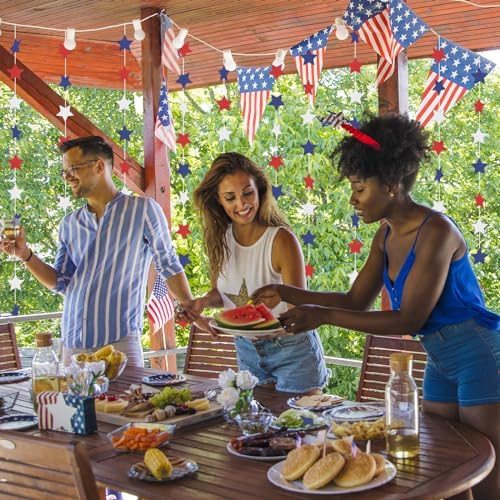Red White and Blue Star Garland Banner Streamers 59 FT 2.76 Inch, Paper