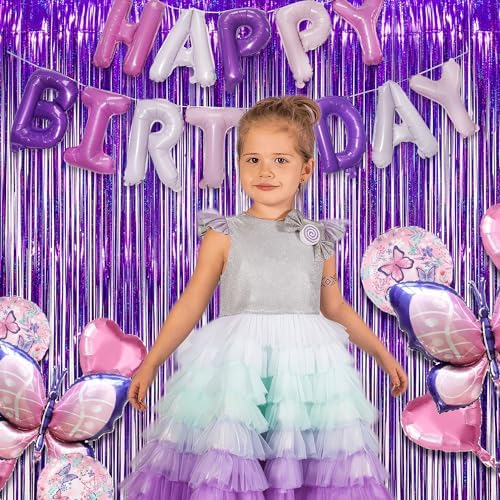 Purple Tinsel Curtain Party Backdrop - 3.2ft x 8.2ft - Pack of 2