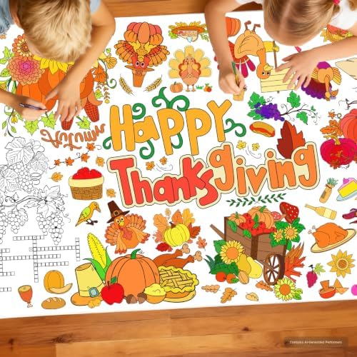 Thanksgiving Coloring Poster/Tablecloth,Giant Paper Coloring Games