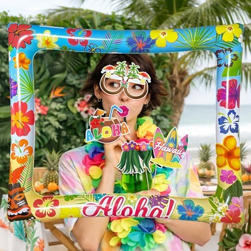 Hawaiian Photo Booth Props & Inflatable Frame, 31Pcs