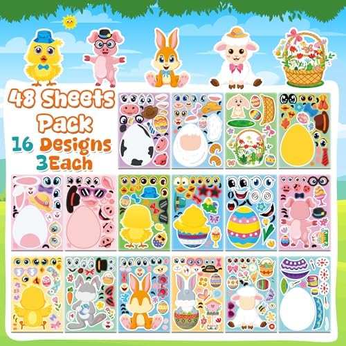 48 Sheets Easter Stickers for Kids Toddlers Crafts Party Favors