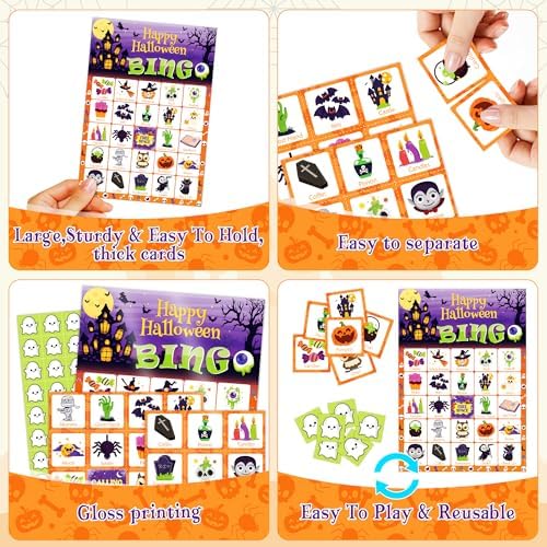 OHOME Halloween Games - Halloween Bingo for Kids | Halloween Party Favors - 24 Players Halloween Toys Gifts Party Supplies | Halloween Crafts Accessories Treats Activities for Family
