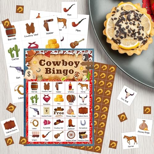 Cowboy Bingo Game Cards for Adults, Western Bingo Cards Game for Family Holidays Friends Gatherings, Ideal for Wild West Themed Party Games, 24 Players Birthday Party Supplies Favors, 012