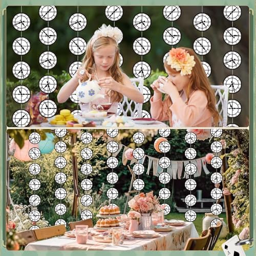 Xinnun 8 Pcs Wonderland Tea Party Decorations Fairy Curious Clock Garlands