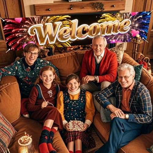 Nuxovilar Welcome Home Banner Golden 3D Letter 17.7x78.7 Polyester