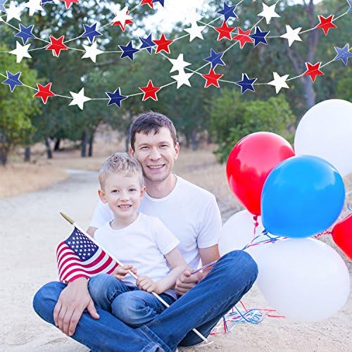 TecUnite 52.5Ft Patriotic Star Streamer Garland, Red White Blue 4th of July