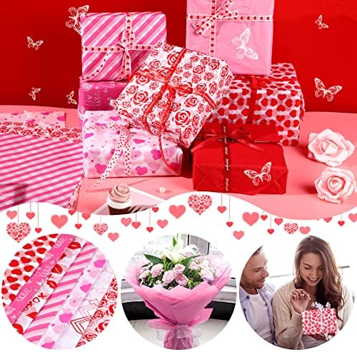 SANNIX 100 Sheets Valentine's Day Tissue Paper Bulk Gift Wrapping Paper for Gift Wrapping Boxes DIY Crafts Birthday Holiday Wedding Party Decoration 19.7 ×13.8 Inch (10 Patterns)