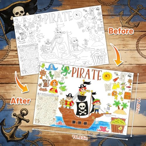 Pirates Crafts for Kids 15Packs 17X11Inches Coloring Placemats with Thankful - Fall Art Activities for Friendsgiving, Preschool & Kindergarten Projects for Toddlers,Kids, Girls & Boys