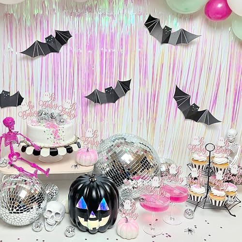 24 PCS Halloween Ghost Oh Baby Cupcake Toppers Glitter Halloween Baby Shower Cupcake Picks Little Boo Cupcake Topper for Halloween Baby Shower Birthday Party Cake Decorations Supplies Light Pink