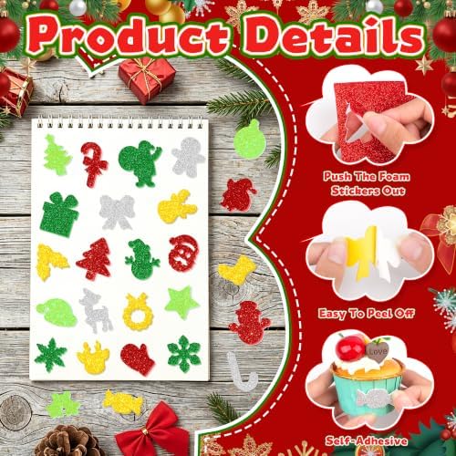 Foam Stickers, 350 PCS Glitter Foam Christmas Stickers, 7 Colors