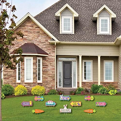 Big Dot of Happiness Easter Egg Hunt Arrow Yard Signs - Outdoor Easter Bunny Yard Decorations - 10 Piece