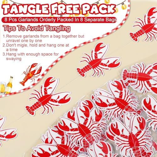 Xinnun 8 Pcs Red Lobster Crawfish Garland Banner Seafood Party Decor