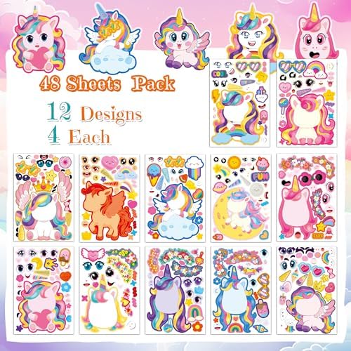 Unicorn Stickers 48 Sheets Unicorn Party Favors Crafts Kids Toddlers