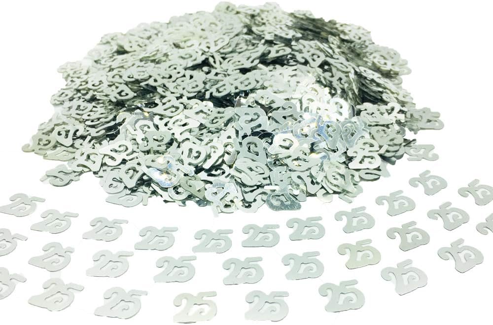 25th Birthday Confetti Number 25 Confetti 25th Anniversary Party Confetti for Party Table Decoration Supplies or DIY (Silver 1.5 Oz 1500 Pieces)