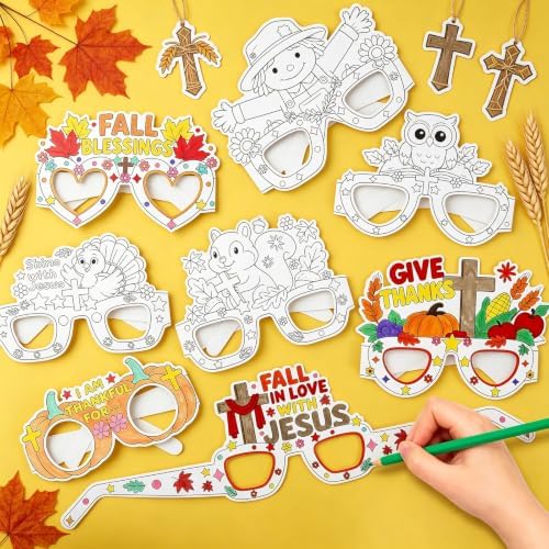 32Pcs Religious Fall Thanksgiving Crafts for kids DIY Coloring Glasses