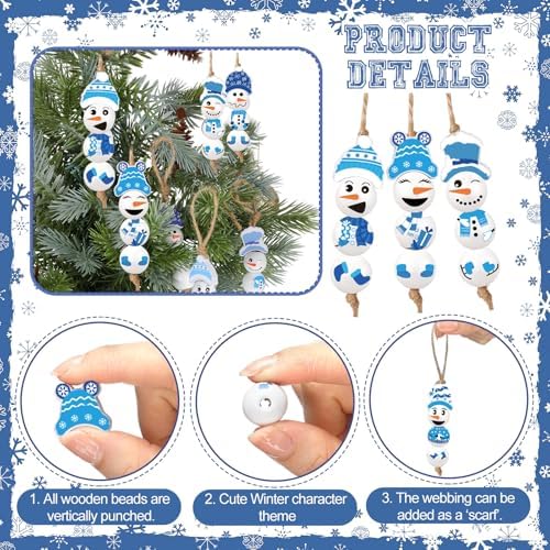 Cinnvoice 240 Pcs Holiday Wood Beads with Twine,Snowman