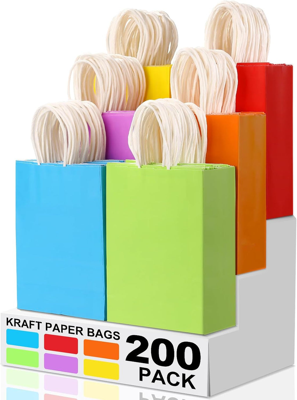 XPCARE 200Pcs Paper Gift Bags 6.3x3.15x8.66'' Kraft Paper Party Favor Bags