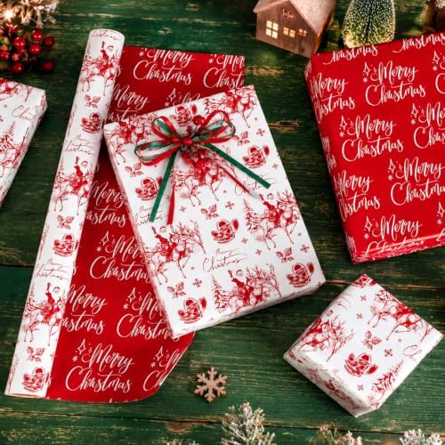 Yarcony Western Christmas Wrapping Paper Roll, Cowboy Christmas Gift Wrap