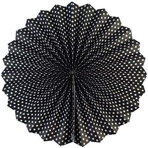 18pcs Party Hanging Paper Fans Set Black White Round Paper Fans Decorative Pattern Folding Fan Halloween Hanging Garlands for Halloween Birthday Wedding Graduation Events Accessories