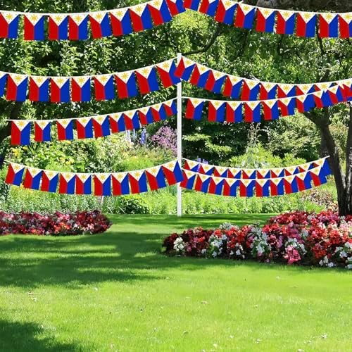 AhfuLife 30 Pcs Philippines String Flags for Independence Day Decorations, Small Filipino Flag Bunting Banner - Double Sided for National Day Christmas Party Decorations (5.5×8.3 Inch-33 Ft)