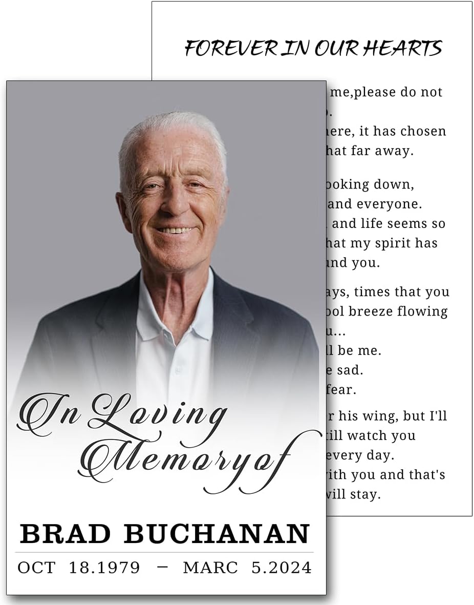 Custom Prayer Cards for Funerals with Photo Name Dates - Personalized Memorial Cards 4 x 2.5 In, Double-Sided,Prayer or Poem, Celebrating The Life Of,15-250 Cards