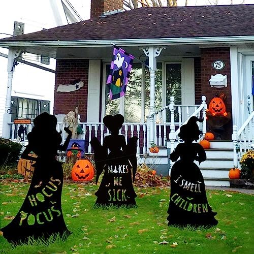 Hocus Pocus Halloween Decorations Outdoor: 3ct Extra Large Hocus Pocus Witches Black Silhouette Yard Signs Decor with Stakes, Thick Corrugated Plastic, Halloween Outside Decor for Kids Lawn Home Party