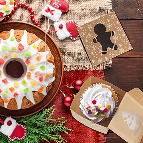 CCINEE Christmas Brown Cardboard Bakery Boxes, 24 Pack 4"x 4"x 2.5" Mini Cookie Boxes with Window Kraft Cake Box for Xmas Cupcakes Cookies Brownies Donuts Truffles Gift-Giving.
