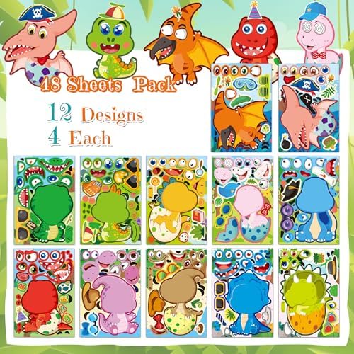 Dinosaur Stickers 48 Sheets Dino Party Favors Birthday Decorations