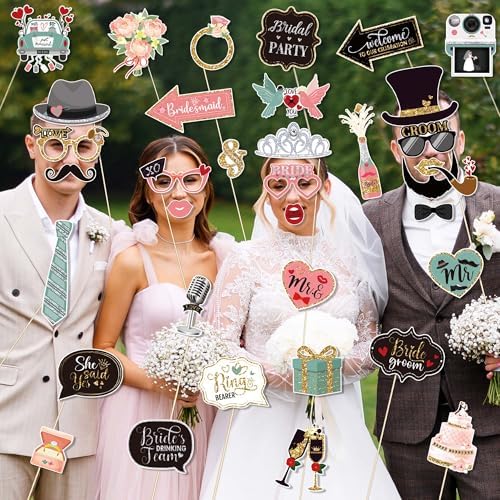 36 PCS Wedding Photo Booth Props Party Supplies Selfie SignsHoliday Picture Decorations Photo Booth Props for Weeding Party Favors Pose Sign Kit Fun for Party