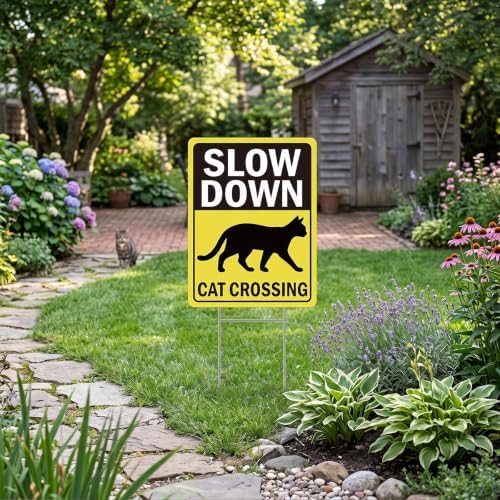 Rngmsi Slow Down Cats Crossing Yard Sign Set 3pc