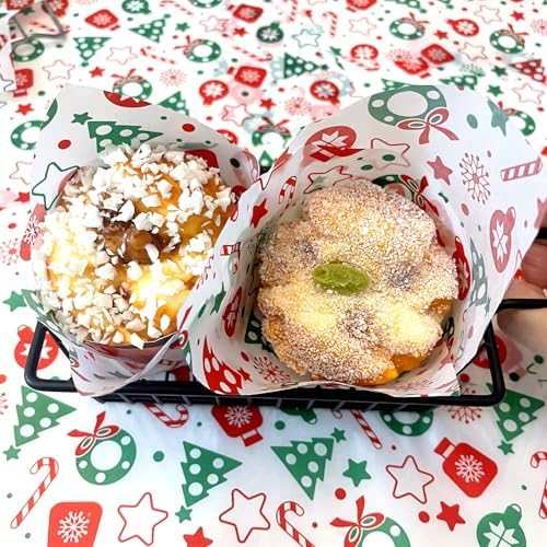 150pcs Christmas Wax Paper Sheets for Food Deli Paper Sandwich Wrap Candy Cookies Wraps, Waterproof Oil-proof Basket Liners with Snowflakeprinted for Kitchen Handmade Food(Red and Green)