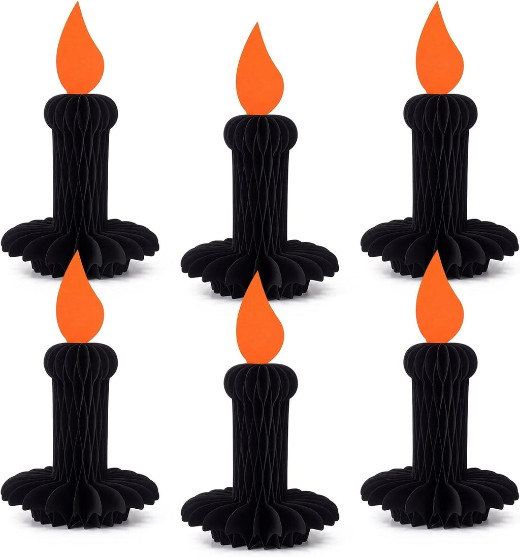 Fourluoo 6pcs Halloween Table Decoration Black Candle Honeycomb Centrepiece