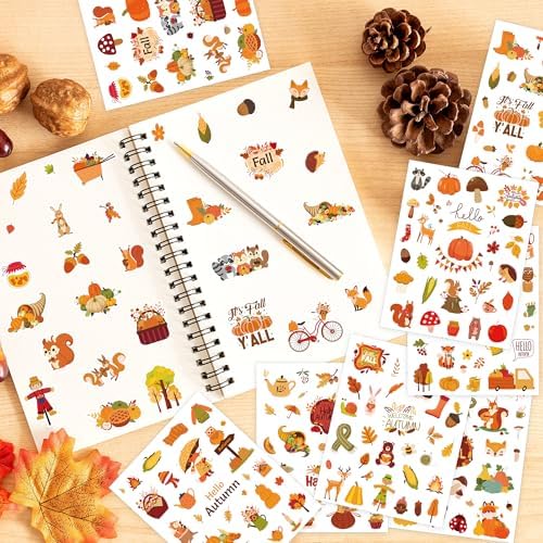 844Pcs Fall Stickers, Self-Adhesive Die-Cut Autumn Pumpkin Stickers Crafts