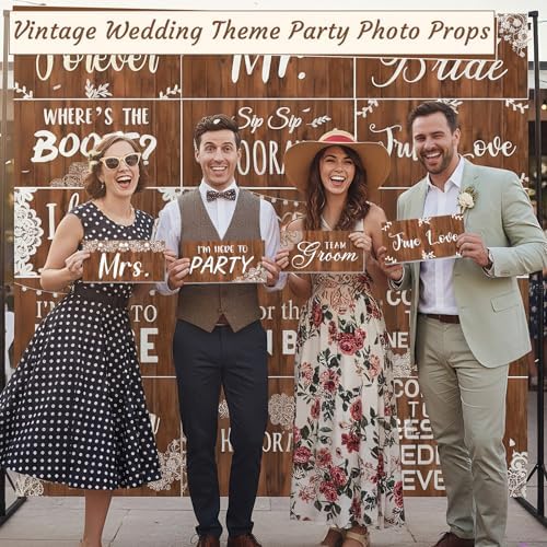 Beeveer 24 Designs Rustic Wedding Photo Booth Props, Wood Lace Photoshoot