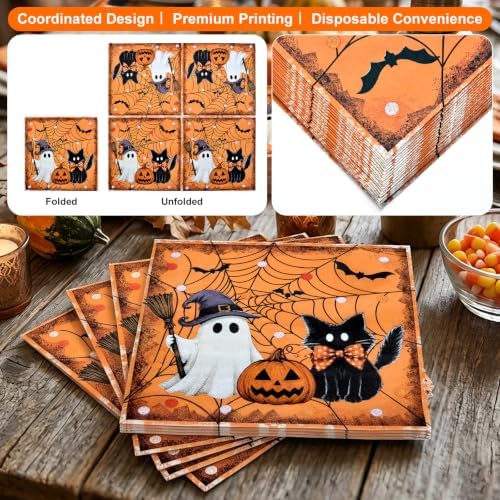96 Pieces Halloween Ghost Tableware Set – Trick or Treat Disposable Paper Plates and Napkins for Halloween Party Decorations, Ghost Theme Party Supplies, Spooky Celebrations and Trick or Treat Events