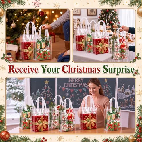 Pajean 25 Pcs Christmas Plastic Gift Bags with Handles, Snowflake Pouches