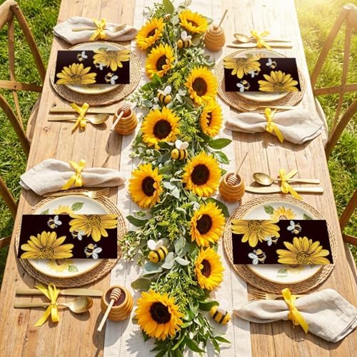 Seajan 200 Pcs Sunflower Bee Paper Guest Napkins Yellow Summer Party