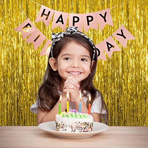 5 Pack Gold Fringe Curtain Backdrop Tinsel Streamers Birthday Party Decorations Christmas Photo Booth Backdrop Halloween New Year Graduation Baby Shower Theme Party Decorations