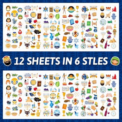 UPINS 240 Pcs Passover Stickers for Kids Foam 3D Puffy Pesach Kosher
