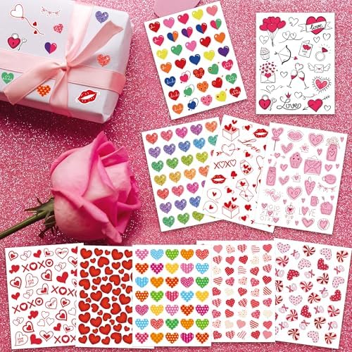 1140Pcs Valentines Stickers, 30 Sheets Valentine Day Cute Heart Stickers, Love Sticker Bulk for Valentines Day Decorations Prizes Gifts Box Envelopes Cards Decor Crafts Party Favors Supplies