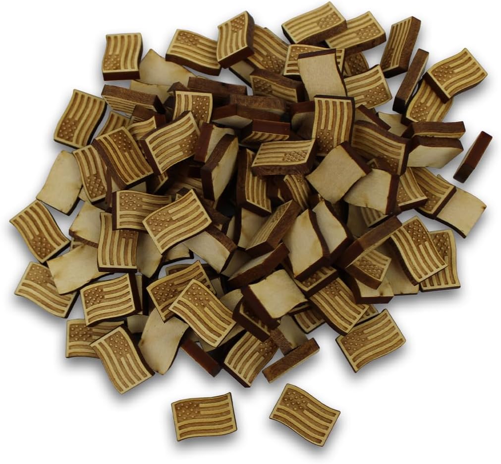 Confetti - Engraved Wood - Rustic Wooden Wedding Decor Party Table Scatter Decorations (USA Flag)