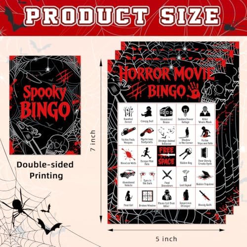 Halloween Bingo Cards for 24 Players - 5" x 7", Horror Movie