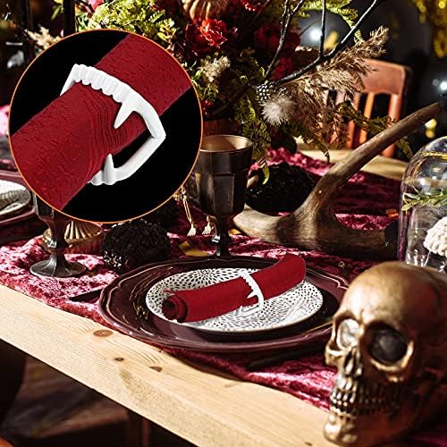 Set of 6 Halloween Napkin Ring Holder Buckle Vampire Fangs Teeth Napkin Rings Metal Alloy Napkin Rings Spooky Napkin Holder Ring Serviette Ring Holders for Halloween Party Dinner Table Decor (White)
