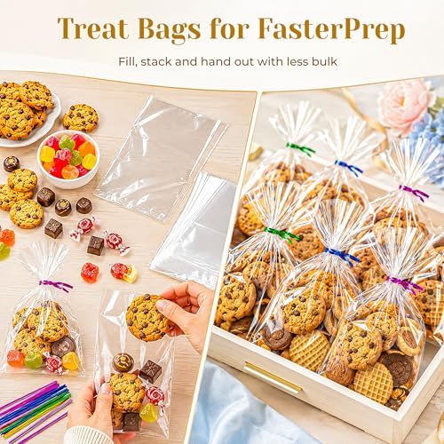 LOKQING Halloween Cellophane Treat Bags, 200 Pack 5x7 in for Bake Sales