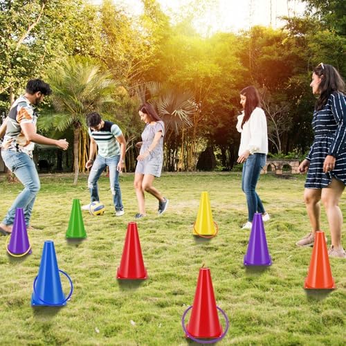 Leyndo 52 Pcs Ring Toss Game Set 12 Plastic Training Cones 40 Toss Rings for Carnival Party Backyard Indoor Outdoor Games